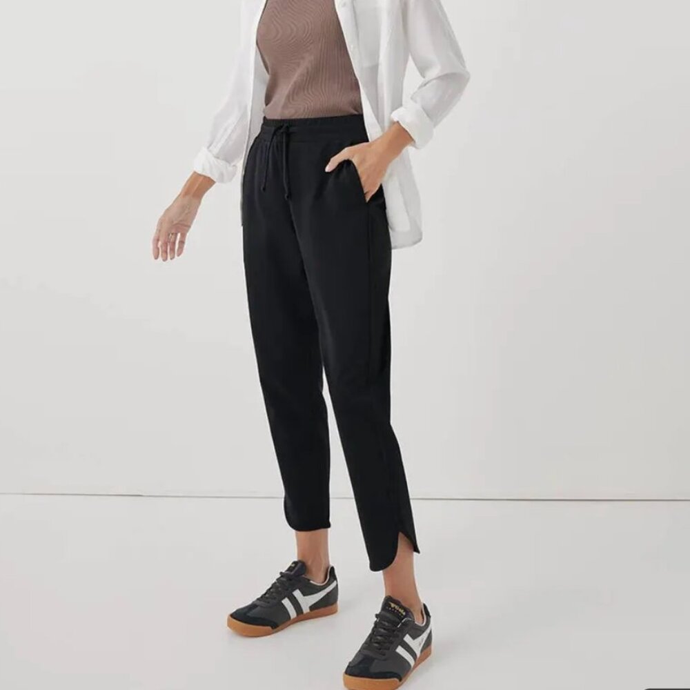 PACT black stretch french terry tulip hem pants